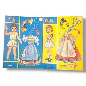 Vintage Mulder Paper Dolls Lot of 2 Uncut Dutch Folk Costume Cut Outs